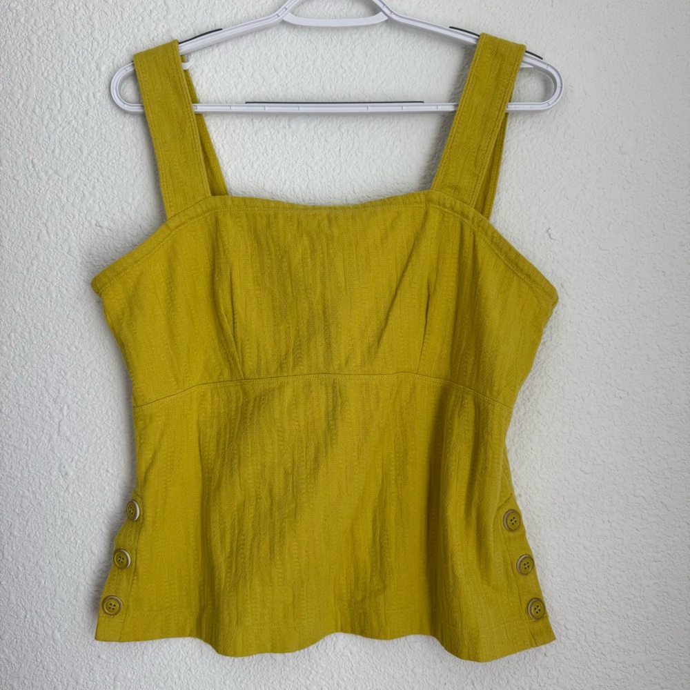 Anthropologie MAEVE Callie Yellow Side Button Tank Top Size M Square Neck Blouse